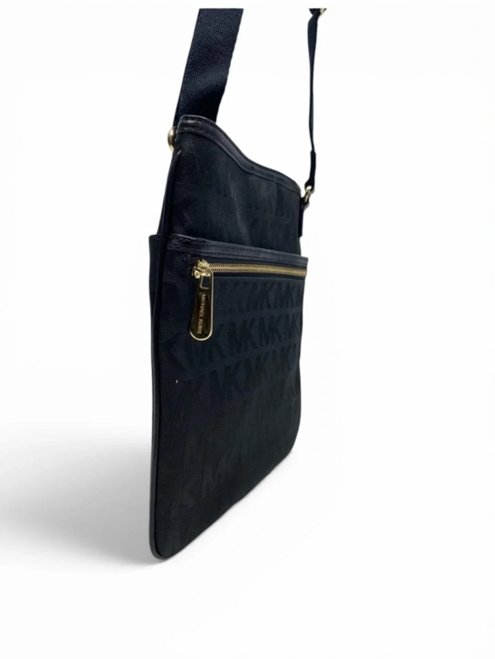 Michael Kors Black Nylon Logo Crossbody Gold Zip